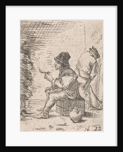 Smoking farmer by the fire by Anonymous