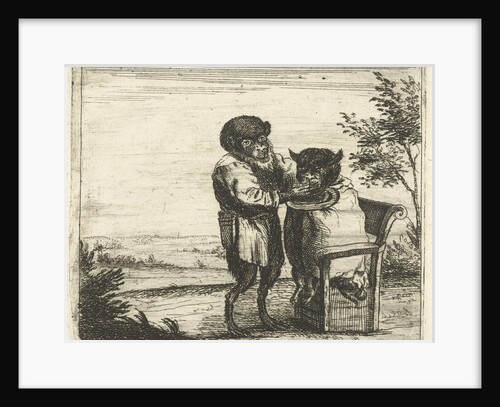 A monkey shaving a cat by Anonymous