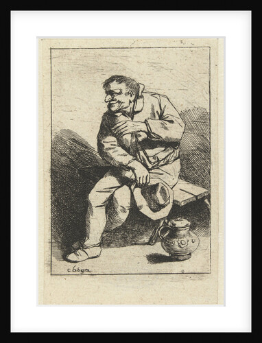 Seated man with hat in hand, jug on the floor by Cornelis Pietersz. Bega