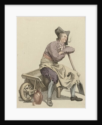 Man sitting on the edge of a wheelbarrow by Mathias de Sallieth
