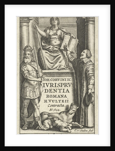Justice enthroned on base between mental and emperor, Romulus and Remus suckled by the wolf by Lowijs Elzevier III