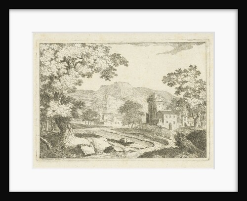 River landscape with houses and towers by Jean Joseph Hanson