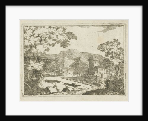River landscape with houses and towers by Jean Joseph Hanson