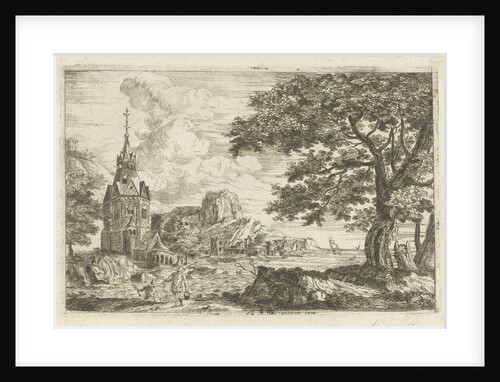 Fishermen at a church on a coast by Jean Joseph Hanson