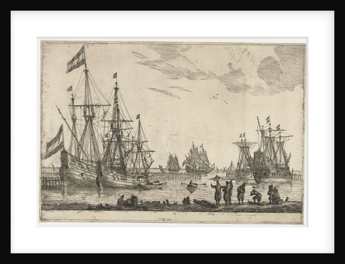 Four sailing behind a breakwater by Reinier Nooms