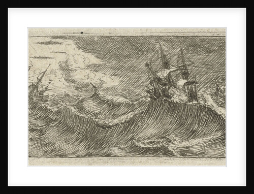 Small seascape with ships in a storm by Reinier Nooms