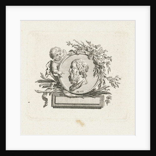 Bust of Homer on medallion held by angel and decorated with flowers and palm branches by Willem Bilderdijk