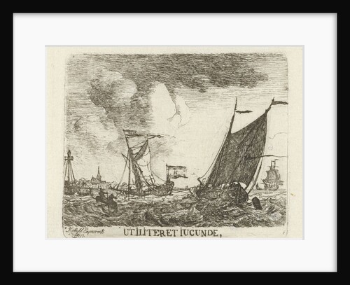 River View with three sailing on rough water by Hendrik Kobell