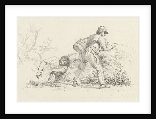 Study Sheet with a sleeping woman and an angler by Jacob Ernst Marcus