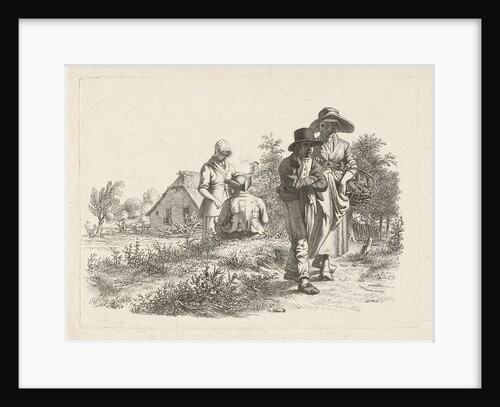 Blind woman and conversing figures at a farm by Jacob Ernst Marcus