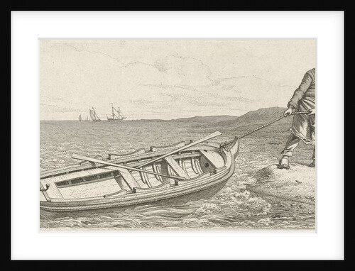 Man pulling his boat ashore by Jacob Ernst Marcus