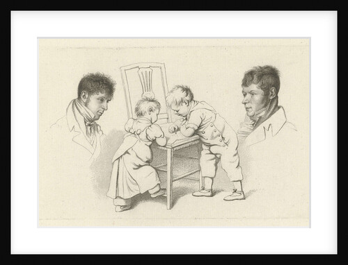 Two children drawing portraits of U Zealander and Anthony Oberman by Hendrik Willem Caspari