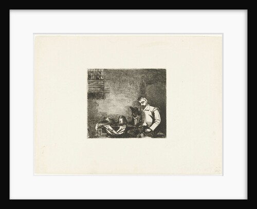 Soldier sitting at table with armor and reads book by Jan Bikkers