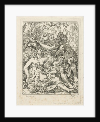 An orgy with bacchant and two half-naked young women with a putto in the middle by Jean Grandjean