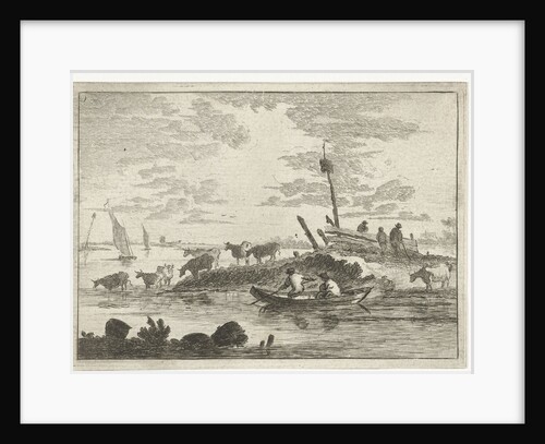 A herd of cows on the waterfront, some with their feet in the river by Anthonij van der Haer