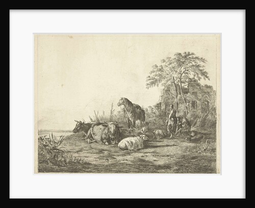 shepherd and shepherdess with herd of cattle by Pieter Gaal