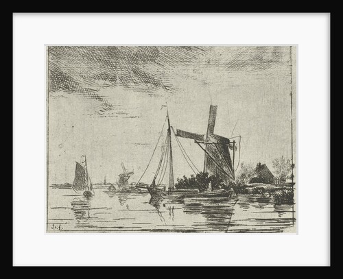 A river view with some boats by Jacobus van Gorkom Jr