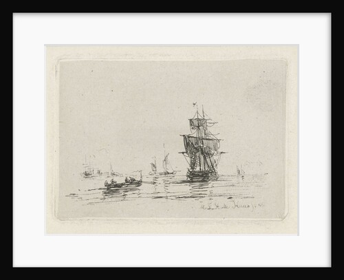 Marine with sailboat by Maurits Frederik Hendrik de Haas