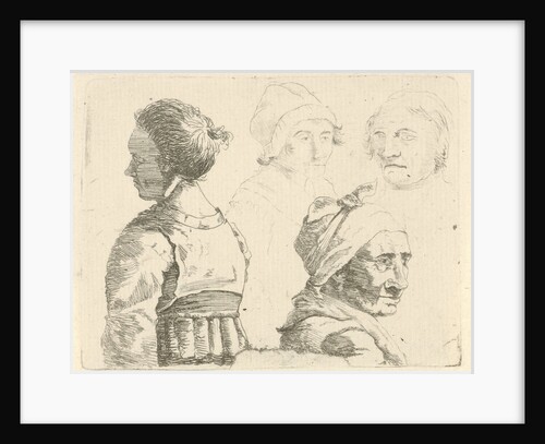 Study Sheet with a female bust and three female heads by Gerrit Lamberts