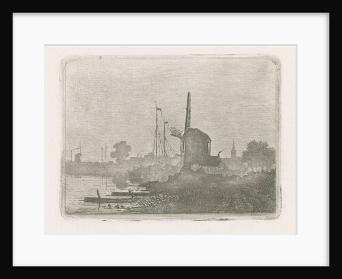 View of a mill on the waterfront by Jan van Lokhorst