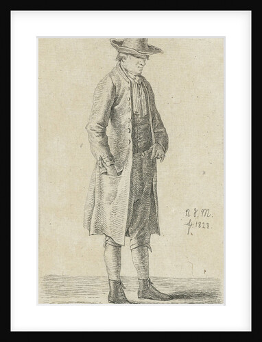 Standing man put his hand in his pocket, series of twelve prints with studies of human figures by Anthonie Willem Hendrik Nolthenius de Man