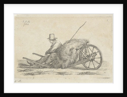 Seated man with a wheelbarrow with hay by Anthonie Willem Hendrik Nolthenius de Man