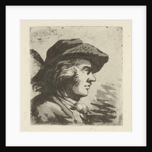 Portrait in profile of man with feathered hat by Hermanus Fock