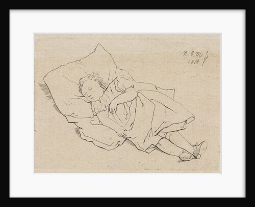 Sleeping child on a pillow by Anthonie Willem Hendrik Nolthenius de Man