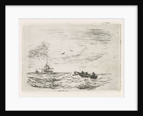 Seascape with sailing and rowing by Louis Meijer