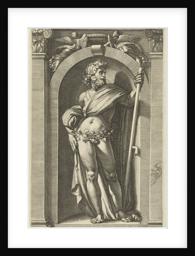 Saturn, standing in a niche, a scythe in his left hand by Hendrick Goltzius