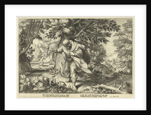 Teiresias stores in a forest two mating snakes by Workshop of Hendrick Goltzius