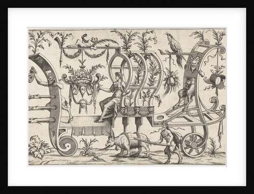 Chariot drawn by a fantasy beast with goat goatee by Cornelis Bos