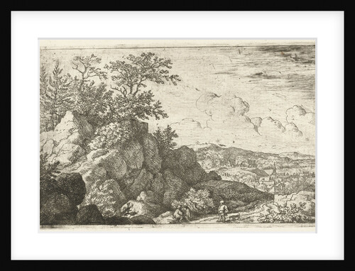 Mountain landscape with man and dog by Allaert van Everdingen