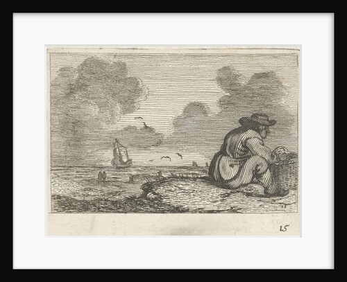 Dune landscape with a man sitting near a basket by Gillis van Scheyndel I Jan Porcellis