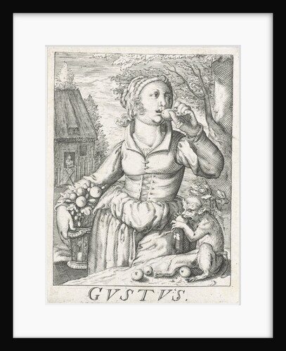 Taste Gustus, a woman with fruits by Hendrick Hondius I