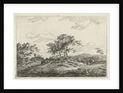 A hilly landscape with a tree in the middle party by Hermanus Fock