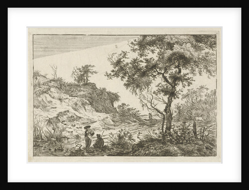 Dune landscape with a large tree by Hermanus Fock
