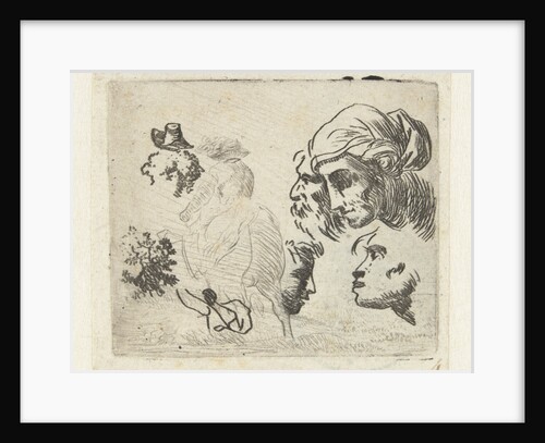 Study Sheet with heads and horsemen by Karel Dujardin
