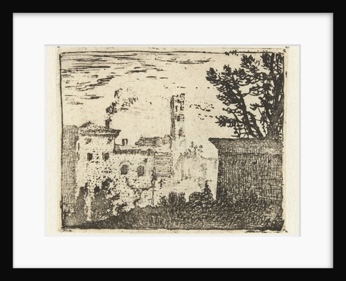 Buildings with a square tower by Karel Dujardin