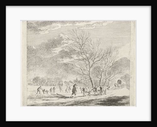 Winter Landscape with cows and skaters by Johannes Janson