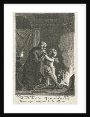 Amor warms the hands of an old man by Lambertus Antonius Claessens