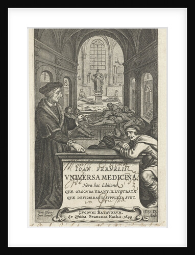 Healer John Fernelius speaks to patient in hospital ward where patients lie on the floor by Franciscus Hackius