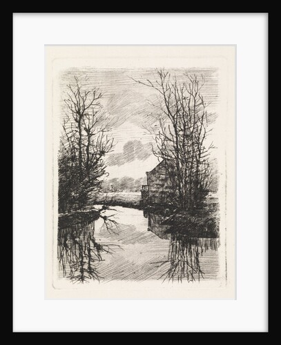 House and trees along the water by Elias Stark