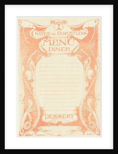 Six copies printed in different colors, signed for dinner at the castle Haarzuijlens by Karel Petrus Cornelis de Bazel