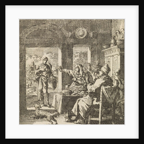 Family makes dismissive gestures to a poor man who asks for help by Cornelis van der Sys II