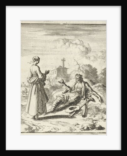Woman speaks to a beggar by Pieter Arentsz II