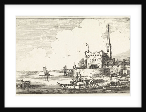 cattle at a fort in a river landscape by Jan van de Velde II