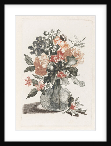 Glass vase with flowers and before the vase a branch with flower by Johan Teyler