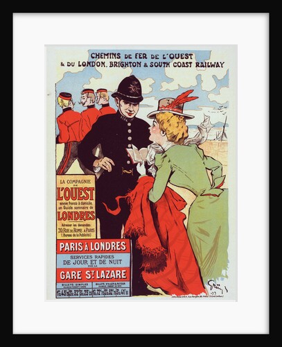 Poster for la Cie de l'Ouest, Paris-Londres, Paris - London. Trains from Paris to London for the compagnie the chemin des fer de l'ouest by Jules-Alexandre Grün
