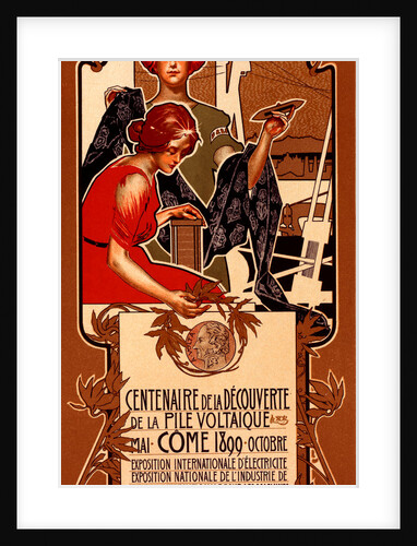 Italian poster for le Centenaire de la Découverte de la Pile Voltaïque by Adolf Hohenstein